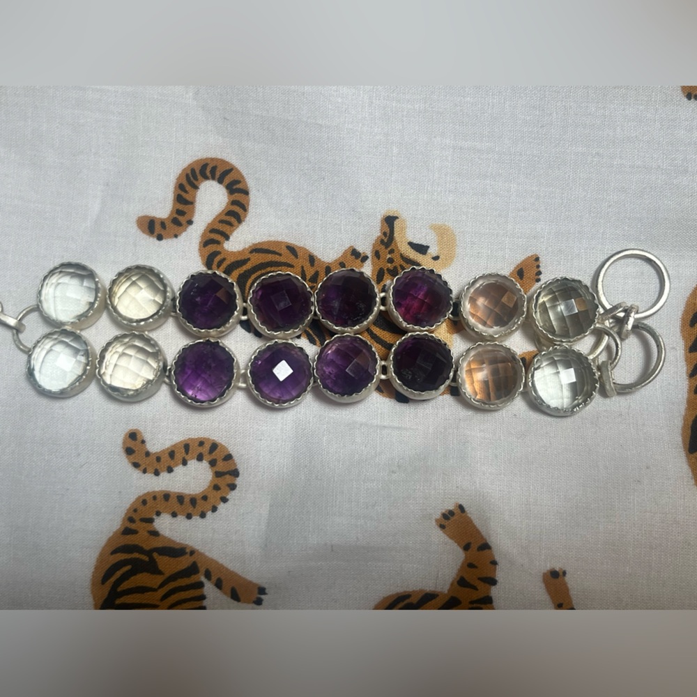 Sterling Silver Amethyst Crystal Circle Link Made In India Bracelet